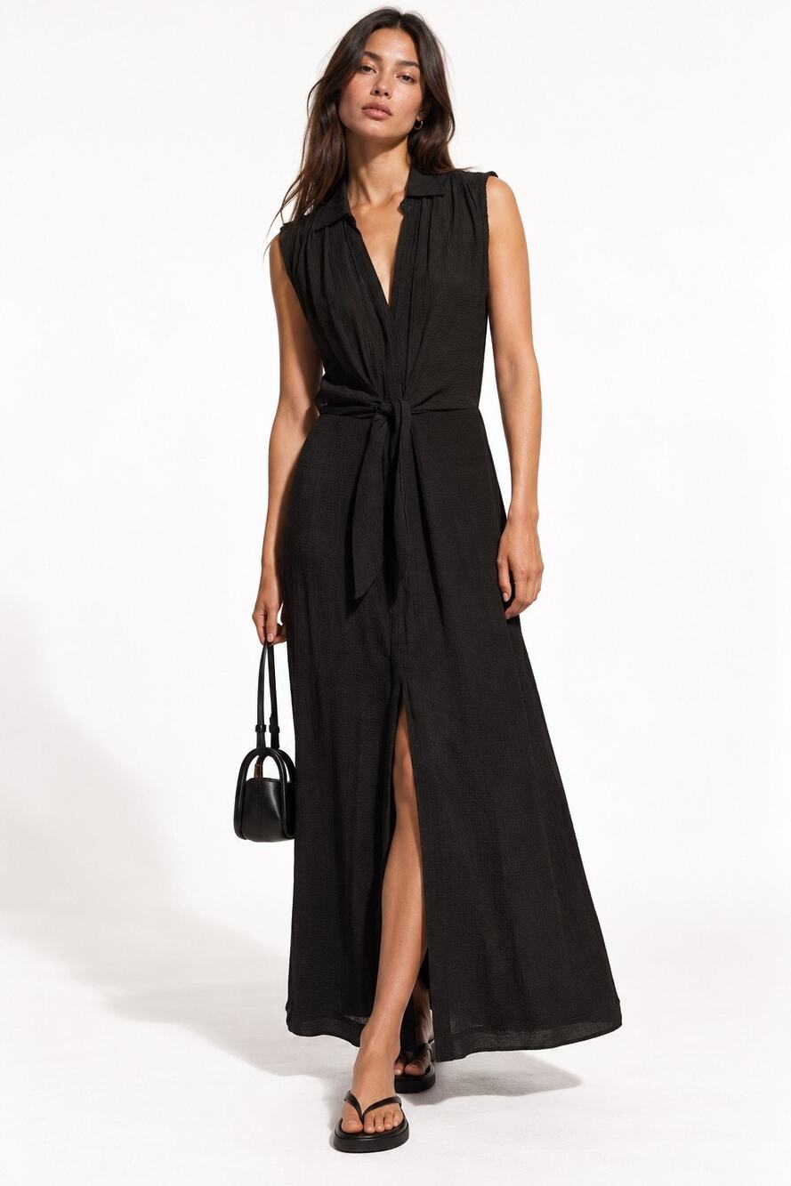 Brochu Walker Madsen Sleeveless Gauze Maxi Dress Black Lightweight Small